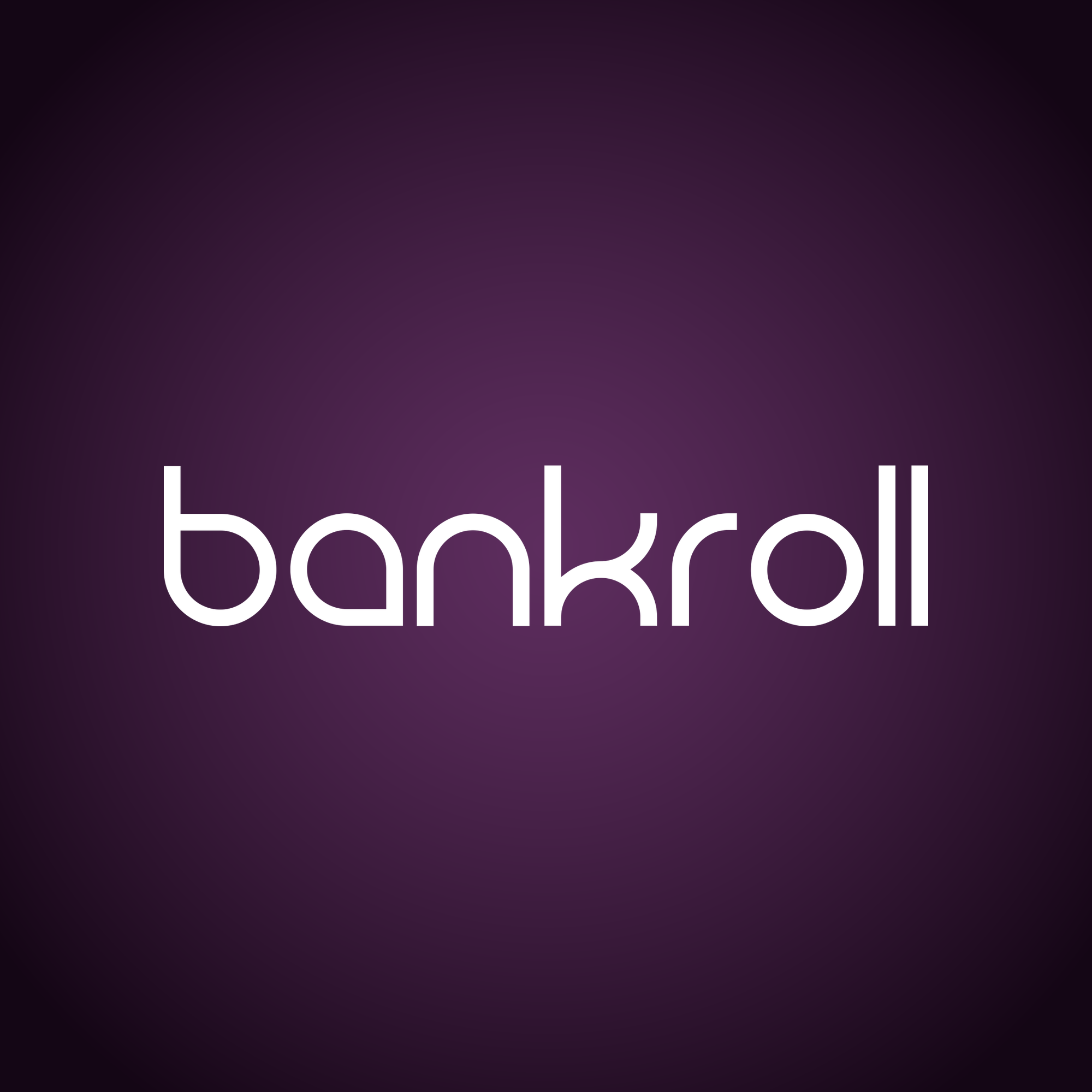 Bankroll wordmark, white on a purple gradient square